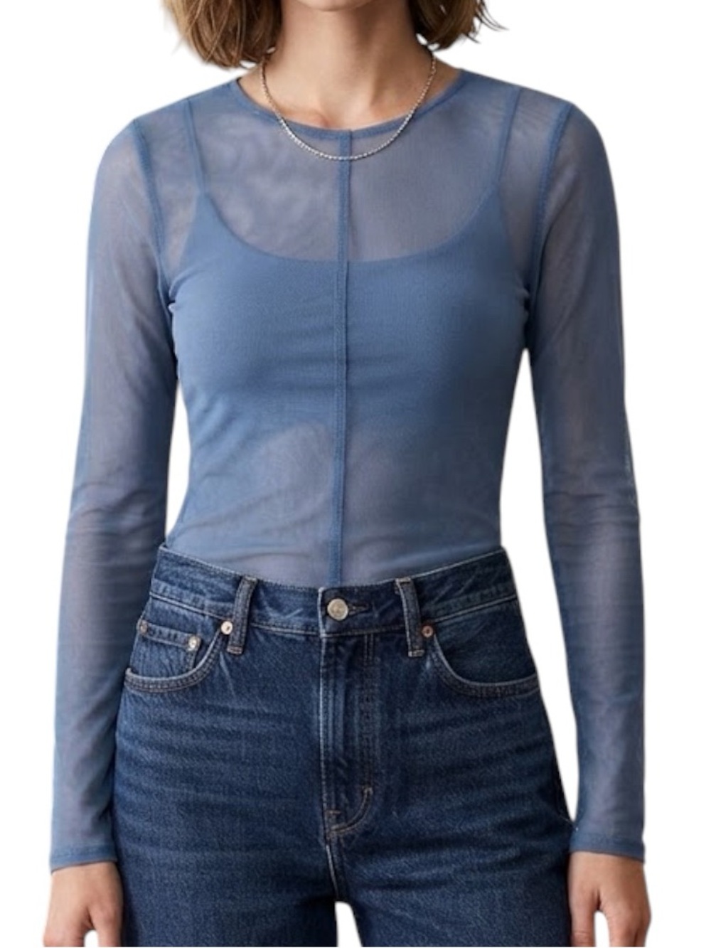 AMERICAN EAGLE Bluebell Blue Sheer Mesh Long Sleeve Layering Tee Womens XS